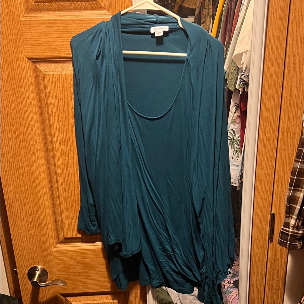 Teal Draped Cardigan and shirt combo